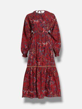 Chufy Womens' Red Kissa Cotton Printed Maxi Dress Size Medium